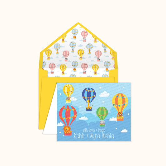 Hot Air Balloons with animals Notecards Set of 6