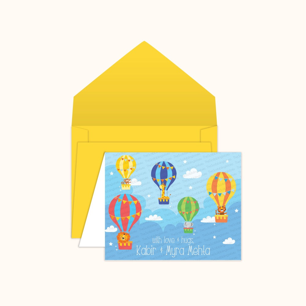 Hot Air Balloons with animals Notecards Set of 6